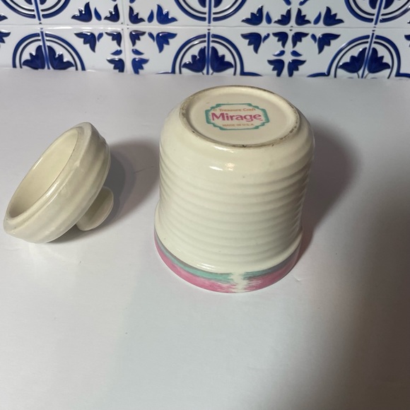 Vintage Treasure Craft Mirage Stoneware Sugar container w/Lid, Pink & Green - Picture 11 of 14